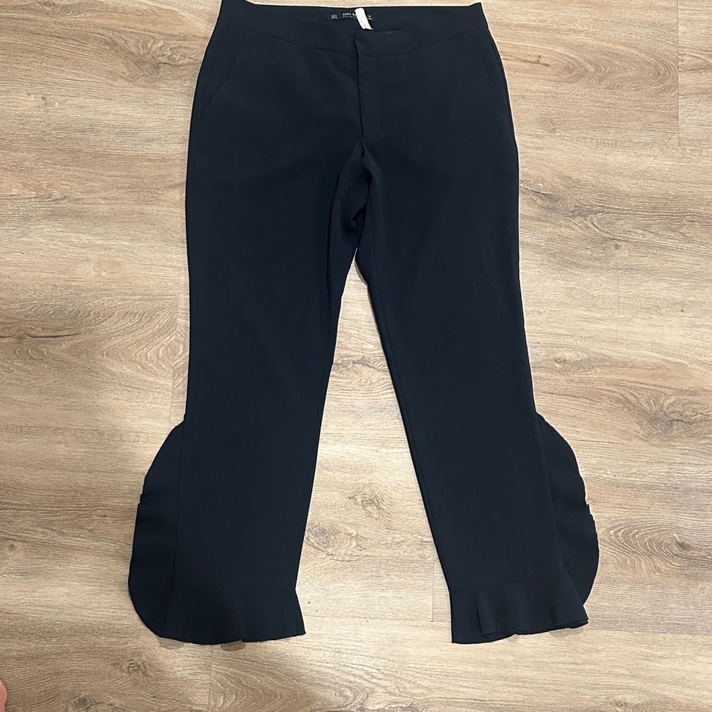 Zara Navy Ruffle Hem Pants
